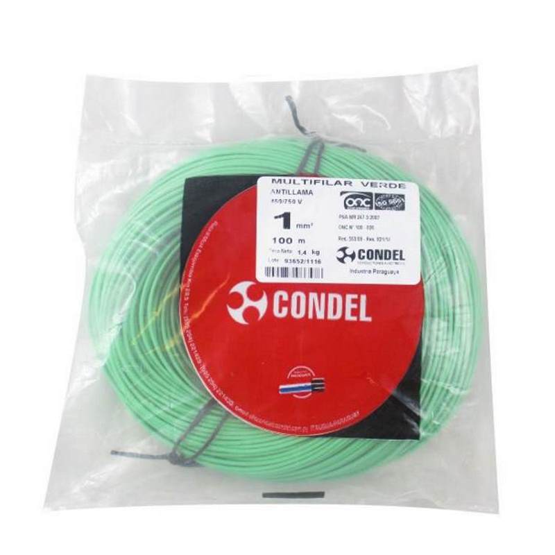 Cable Multifilar Condel 1,00mm2 - Verde - Paquete 100 Mts.